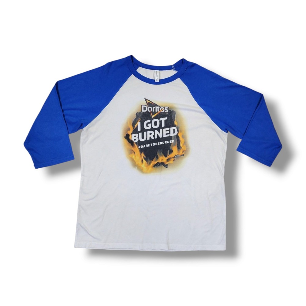 Doritos "I Got Burned" Long Sleeve White Bella Canvas Promo T-Shirt Men's L